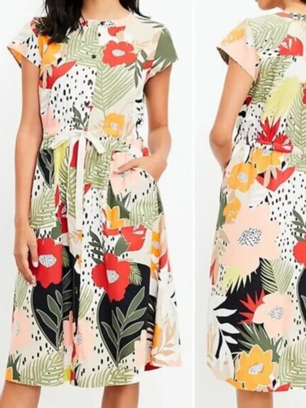 LOFT Tropical Midi Utility Pocket Shirtdress 14